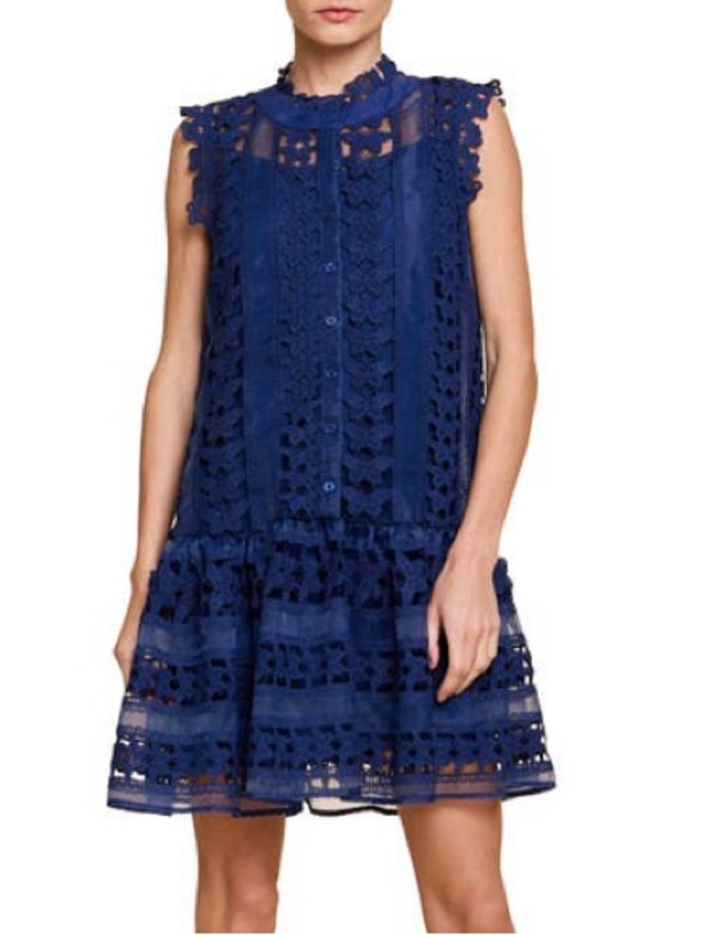 Ciebon Cara Butterfly Lace Shift Dress Navy Blue Mini Sz XS